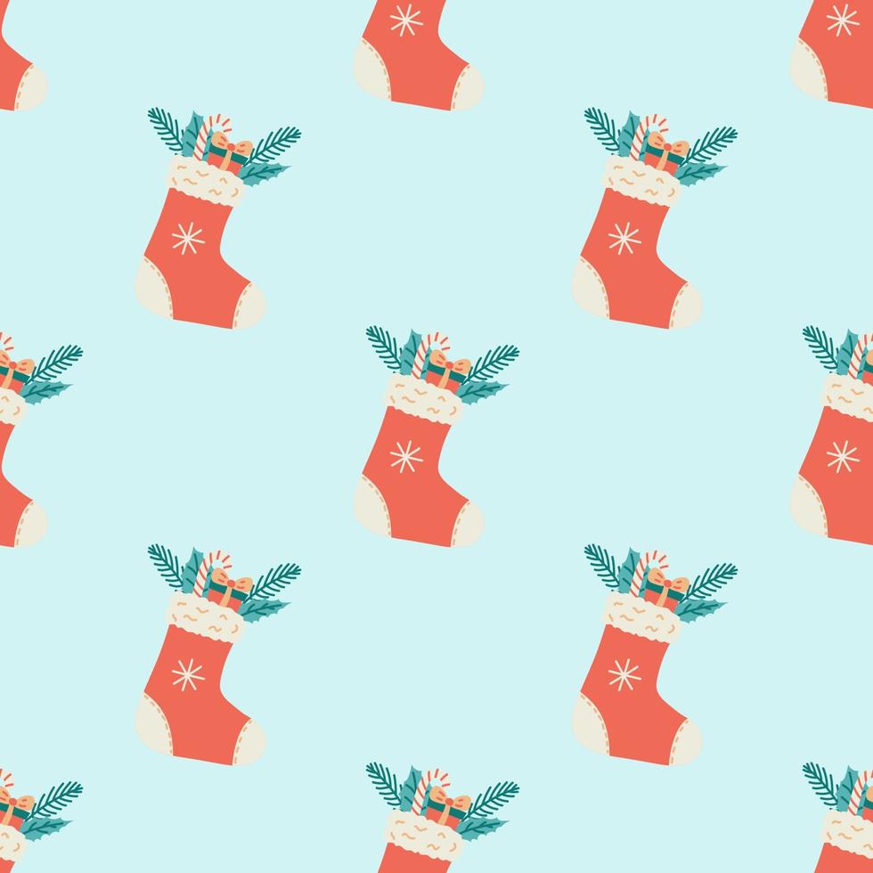 modèle sans couture de chaussette cadeau. collection de noël. illustration vectorielle plane vecteur