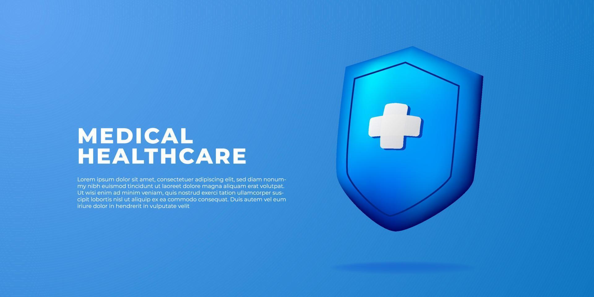 Bouclier de dessin animé 3d assurance sécurisée concept d'illustration de soins de santé médicaux pour clinique hospitalière vecteur