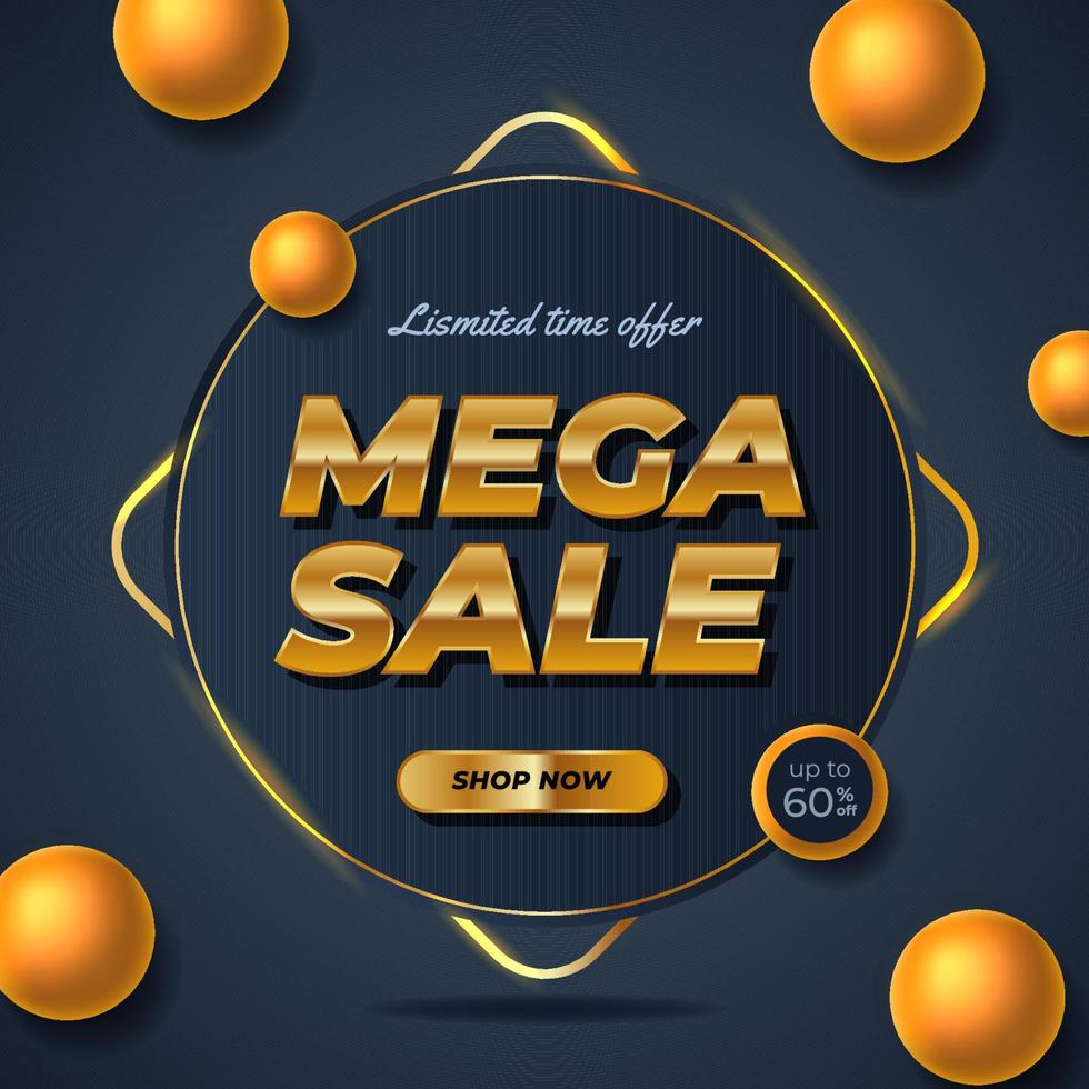 golden mega sale offre banner discount promotion mise en page pour les médias sociaux luxe élégant chic vecteur