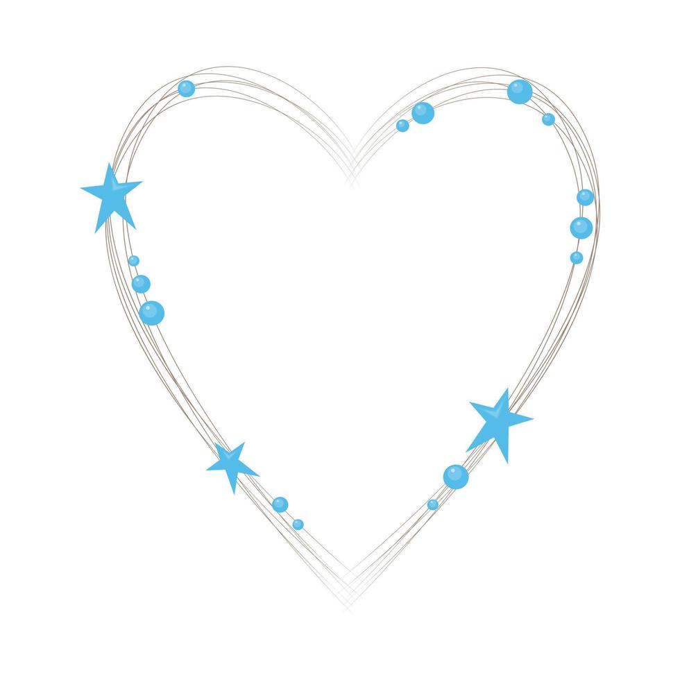 coeur décoratif avec des étoiles bleues et des boules de perles, décor pour la saint valentin, mariage, déclaration d'amour, passion.isolé, fond blanc. vecteur