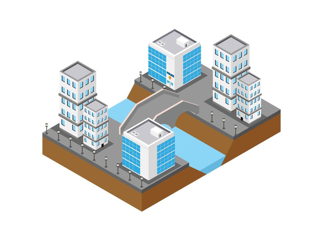 pont isométrique reliant 2 villes. illustration isométrique vectorielle adaptée aux diagrammes, infographies et autres éléments graphiques vecteur