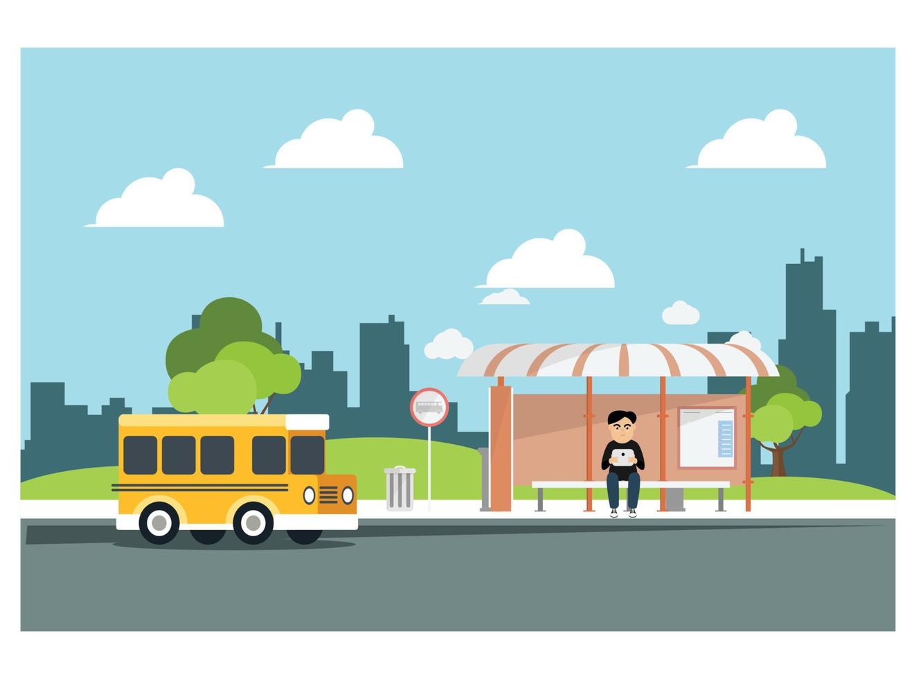 illustration plat attendant le bus sur. adapté aux diagrammes, infographies et autres ressources graphiquesun banc de parc vecteur