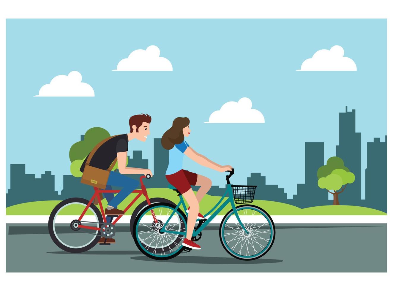 jeune homme faisant du vélo de sport sur une route de parc, vecteur d'illustration de vélo humain