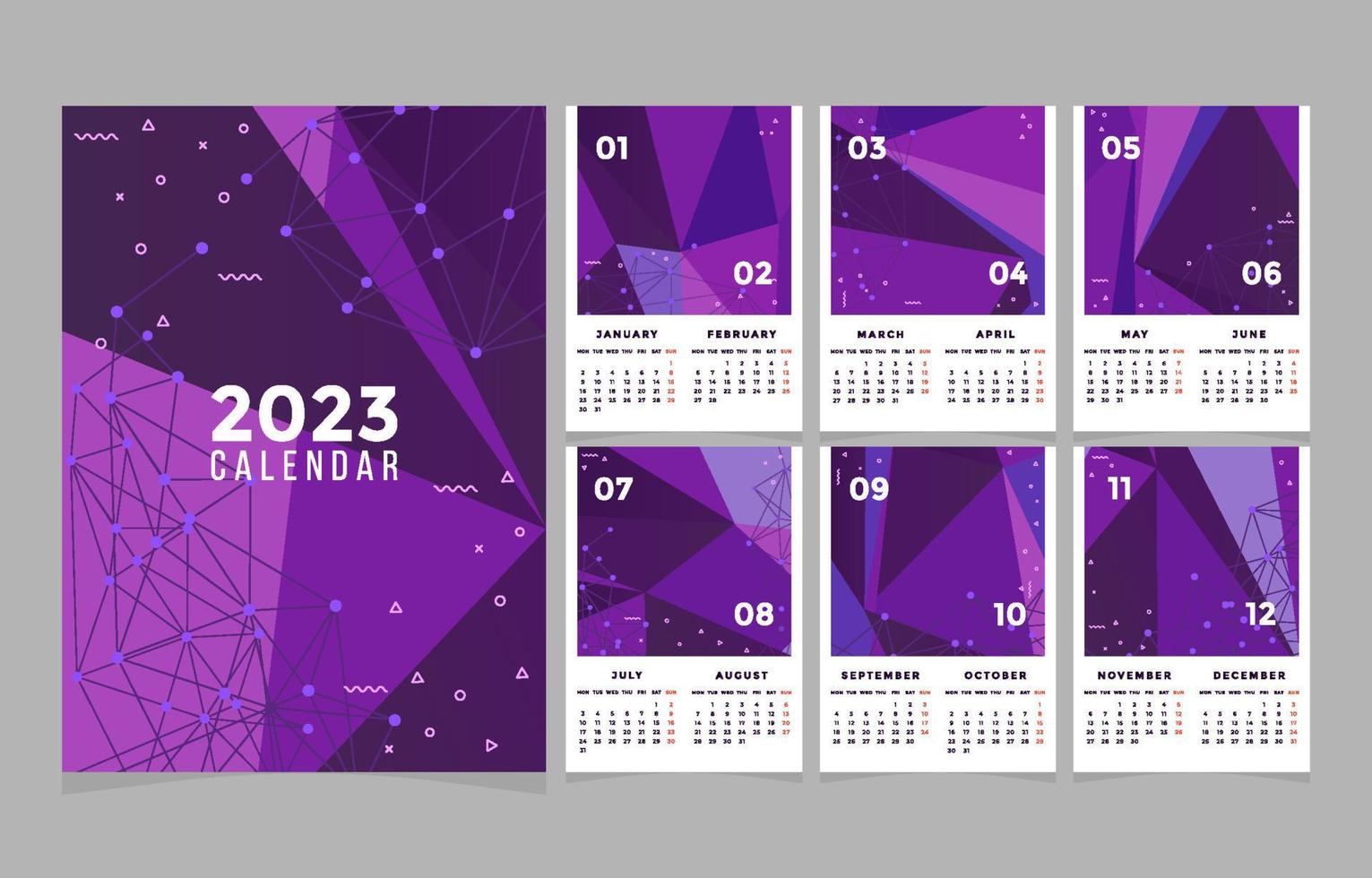 modèle de calendrier géométrique abstrait violet vecteur