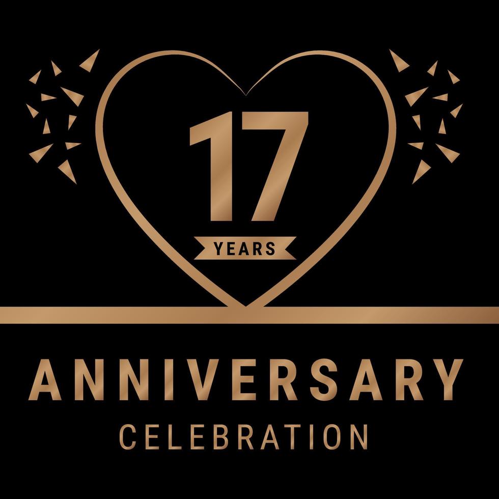 Logotype de célébration d'anniversaire de 17 ans. logo anniversaire avec couleur dorée isolée sur fond noir, création vectorielle pour la célébration, carte d'invitation et carte de voeux. illustration vectorielle eps10 vecteur