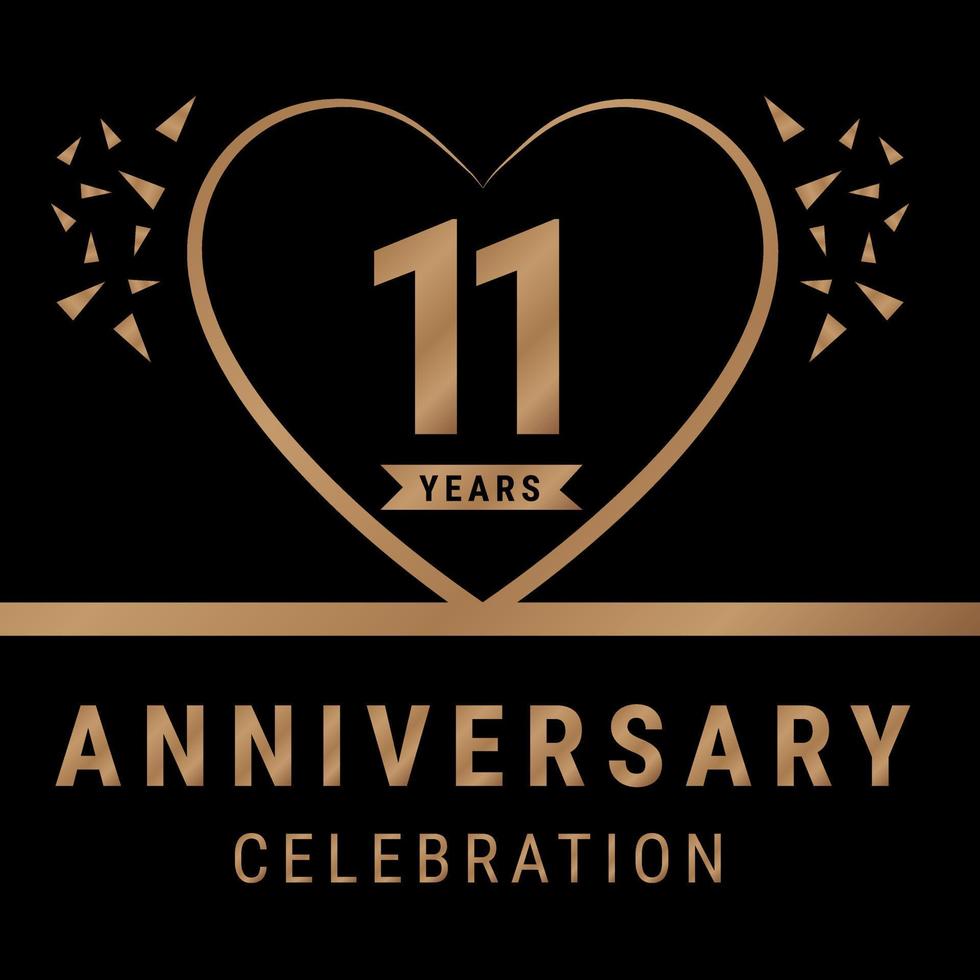 Logotype de célébration d'anniversaire de 11 ans. logo anniversaire avec couleur dorée isolée sur fond noir, création vectorielle pour la célébration, carte d'invitation et carte de voeux. illustration vectorielle eps10 vecteur