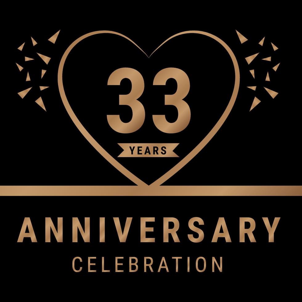 Logotype de célébration d'anniversaire de 33 ans. logo anniversaire avec couleur dorée isolée sur fond noir, création vectorielle pour la célébration, carte d'invitation et carte de voeux. illustration vectorielle eps10 vecteur