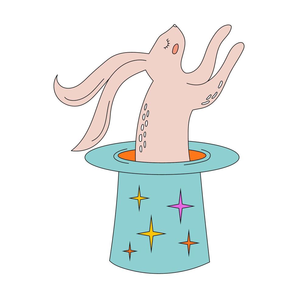 lapin ou lièvre assis dans une illustration de chapeau magique vecteur