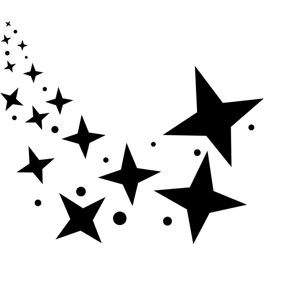 illustration vectorielle abstraite d'une étoile filante. étoile filante noire avec une élégante traînée d'étoiles sur fond blanc. idéal pour les conceptions sur les objets spatiaux, les météoroïdes, les comètes. vecteur