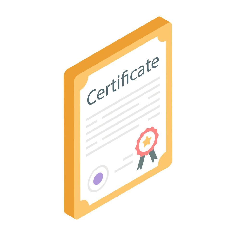 papier avec badge, conception isométrique de l'icône du certificat vecteur