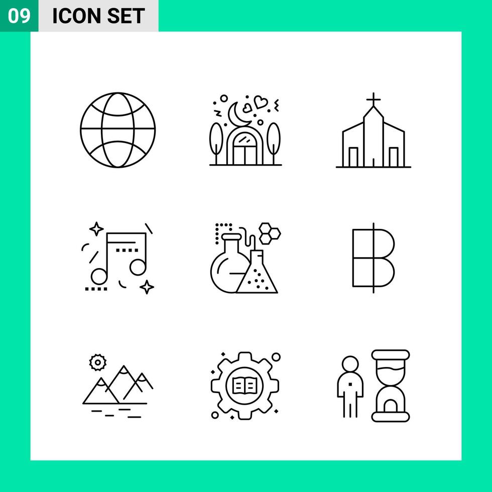 pack de 9 icônes de style de ligne définies symboles de contour pour imprimer des signes créatifs isolés sur fond blanc 9 jeu d'icônes fond de vecteur d'icône noire créative