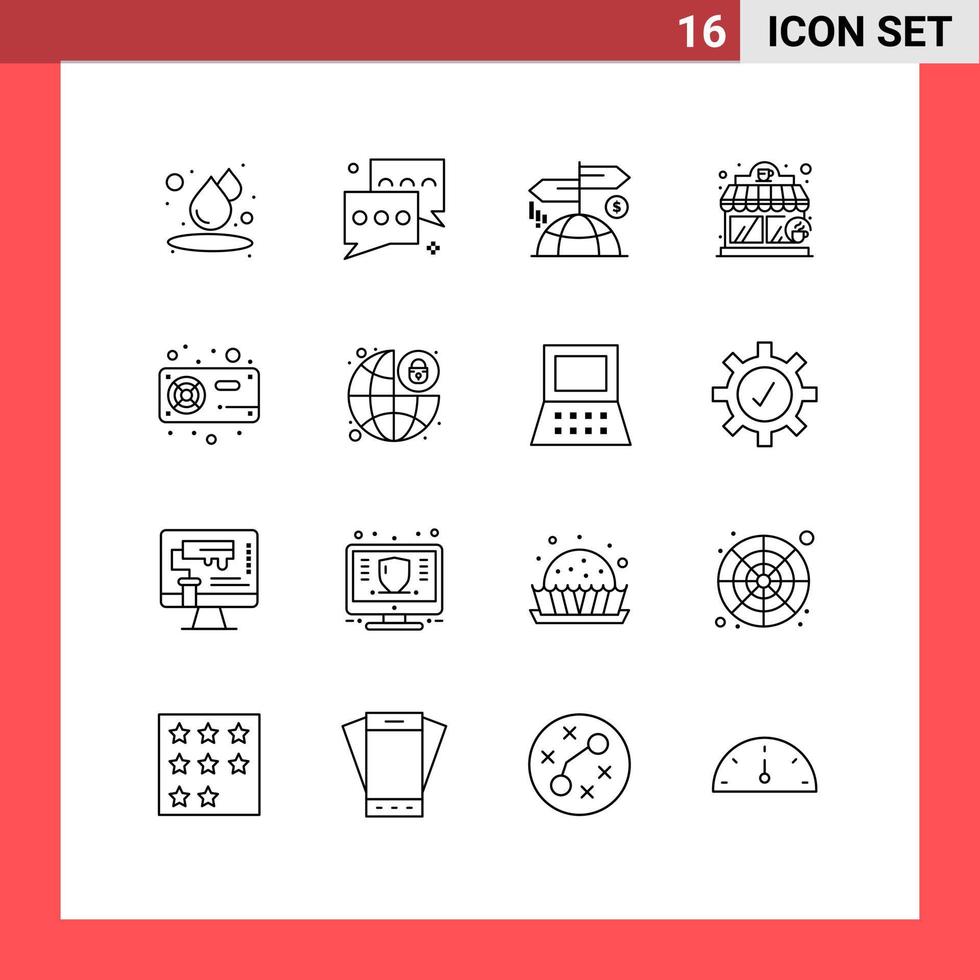 ensemble de 16 contours vectoriels sur la grille pour le matériel informatique publicité boutique café éléments de conception vectoriels modifiables vecteur