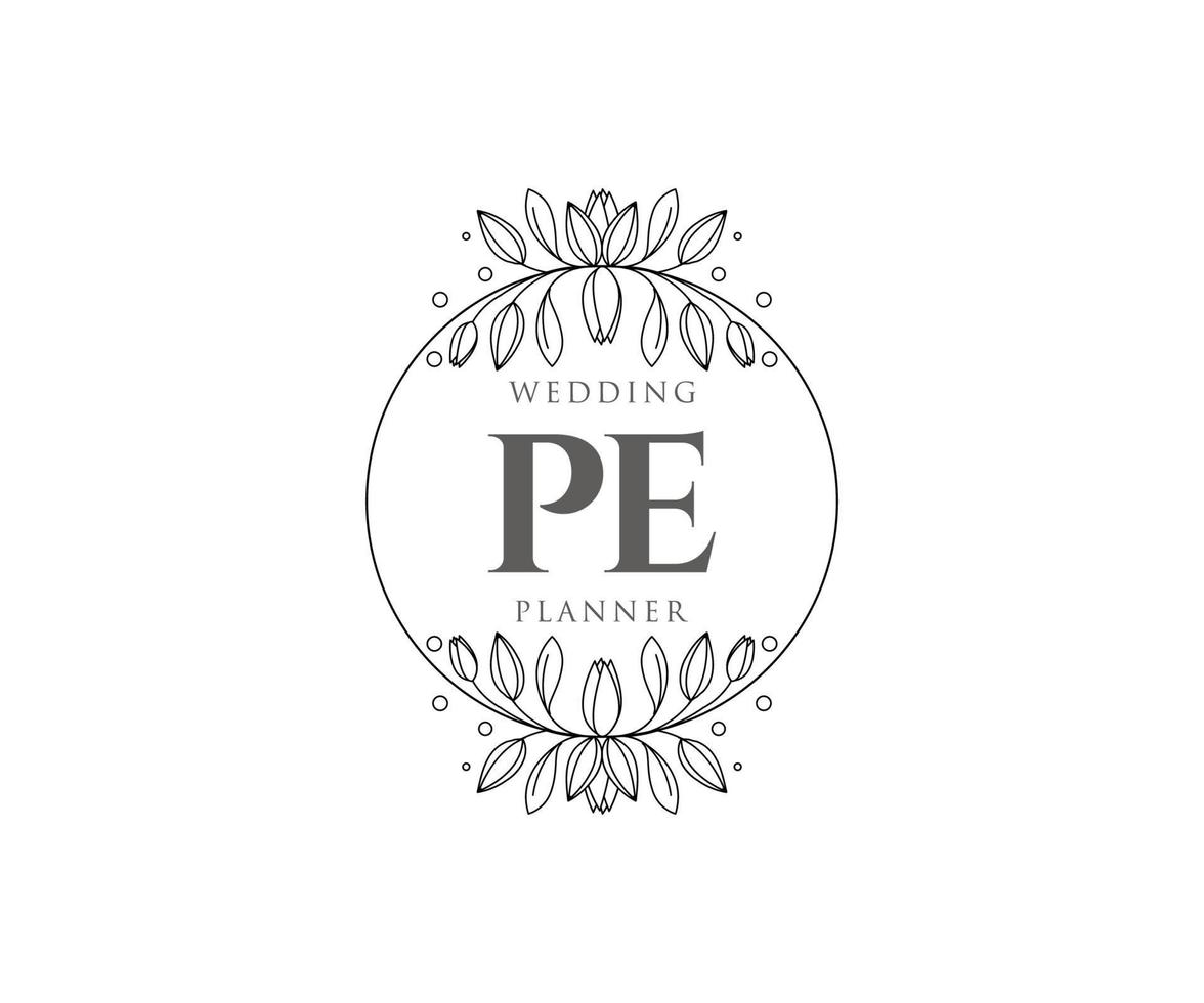 pe initiales lettre mariage monogramme logos collection, modèles minimalistes et floraux modernes dessinés à la main pour cartes d'invitation, réservez la date, identité élégante pour restaurant, boutique, café en image vectorielle vecteur