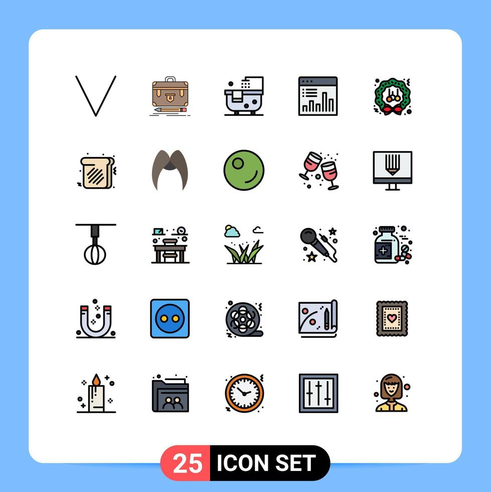 25 interface utilisateur ligne remplie pack de couleurs plates de signes et symboles modernes de graphique de noël analyse de graphique de bain éléments de conception vectoriels modifiables vecteur
