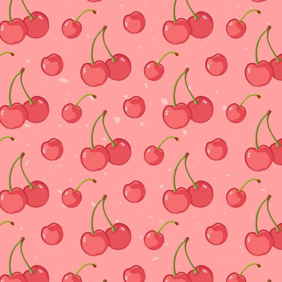 modèle sans couture avec des cerises rouges grunge sur fond rose. motif cerise pour toute utilisation. illustration vectorielle vecteur