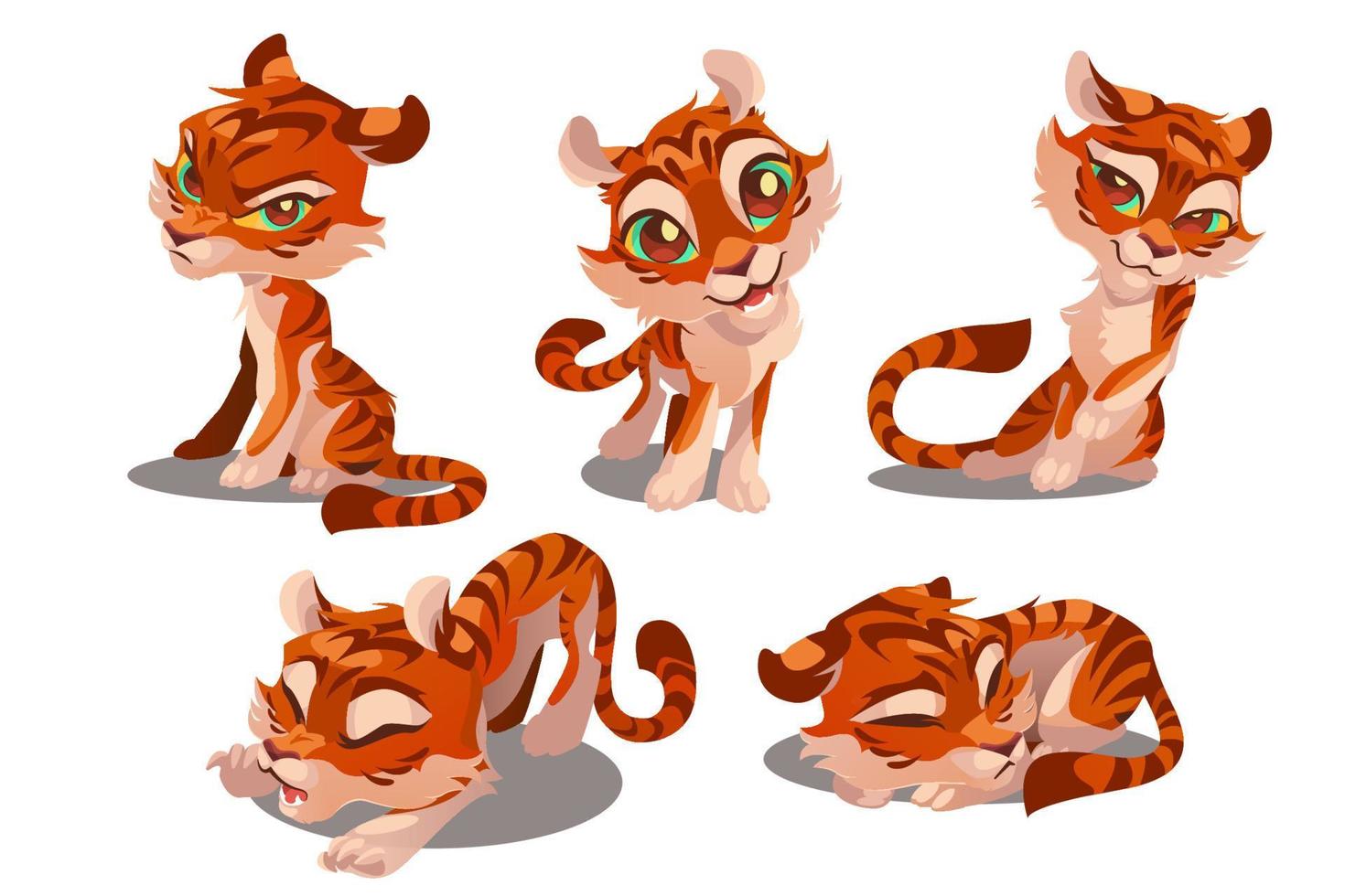 personnage de tigre mignon avec différentes émotions vecteur
