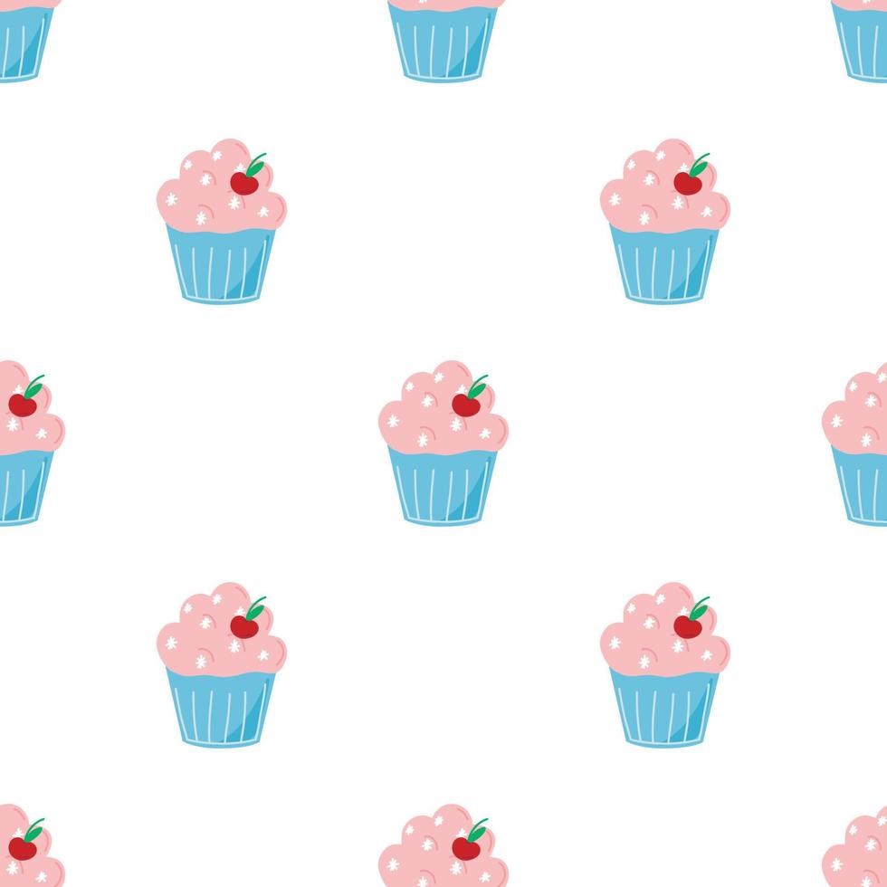 modèle vectoriel avec des gâteaux à la crème, des cupcakes en style cartoon sur fond blanc. motif avec des bonbons, de la nourriture délicieuse pour les tissus, l'emballage, le design, les tissus.