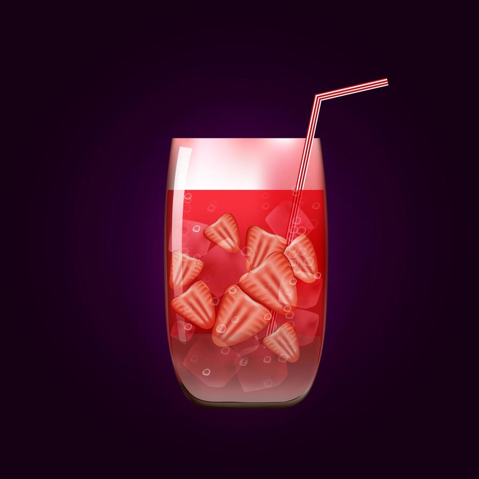 cocktail aux fraises isolé sur fond sombre. boisson d'été fraîche et illustration vectorielle de baies vecteur