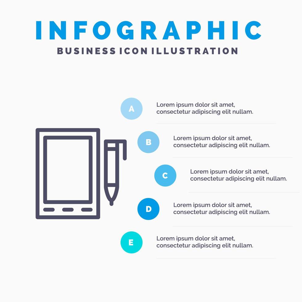 icône de ligne de conception de crayon de cellule mobile avec fond d'infographie de présentation en 5 étapes vecteur