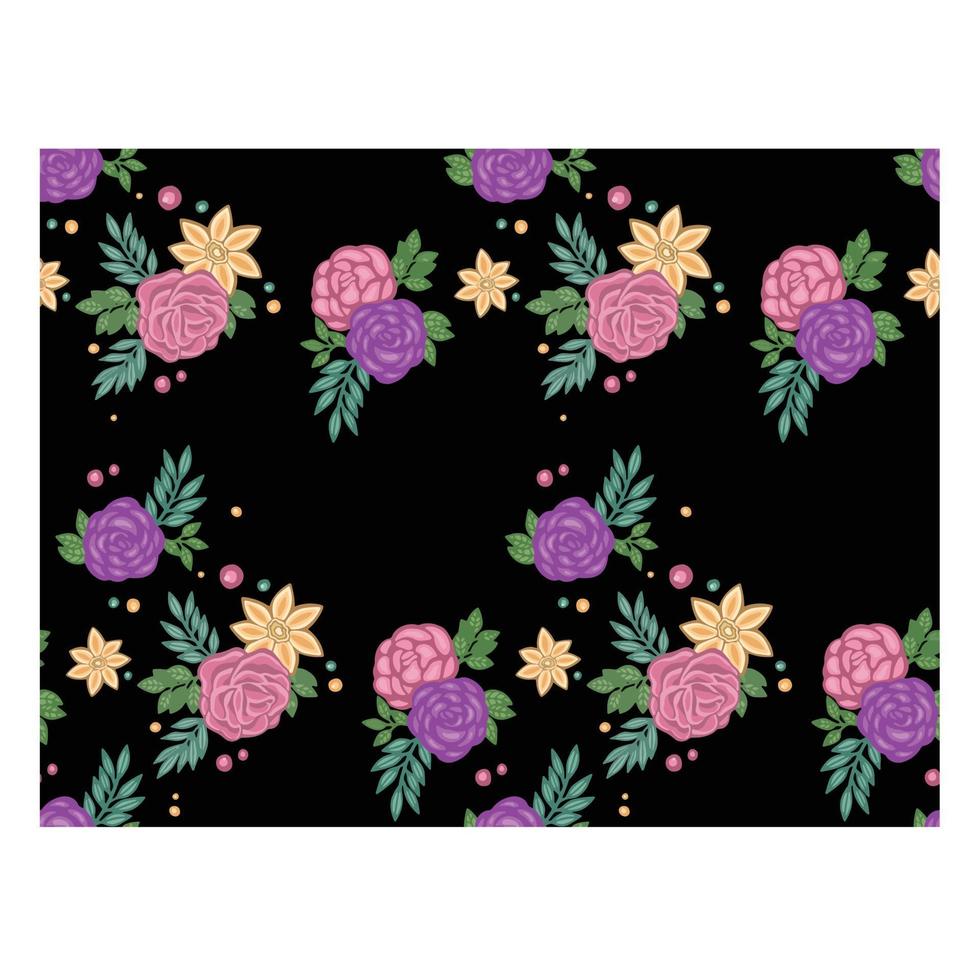 motif floral avec des roses violettes sur le vecteur de fond sombre