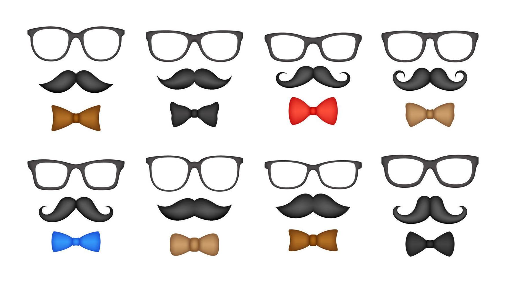 moustache, noeud papillon et lunettes isolés sur fond blanc vecteur