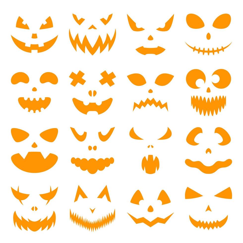 ensemble de visage de citrouille d'halloween, illustration vectorielle vecteur