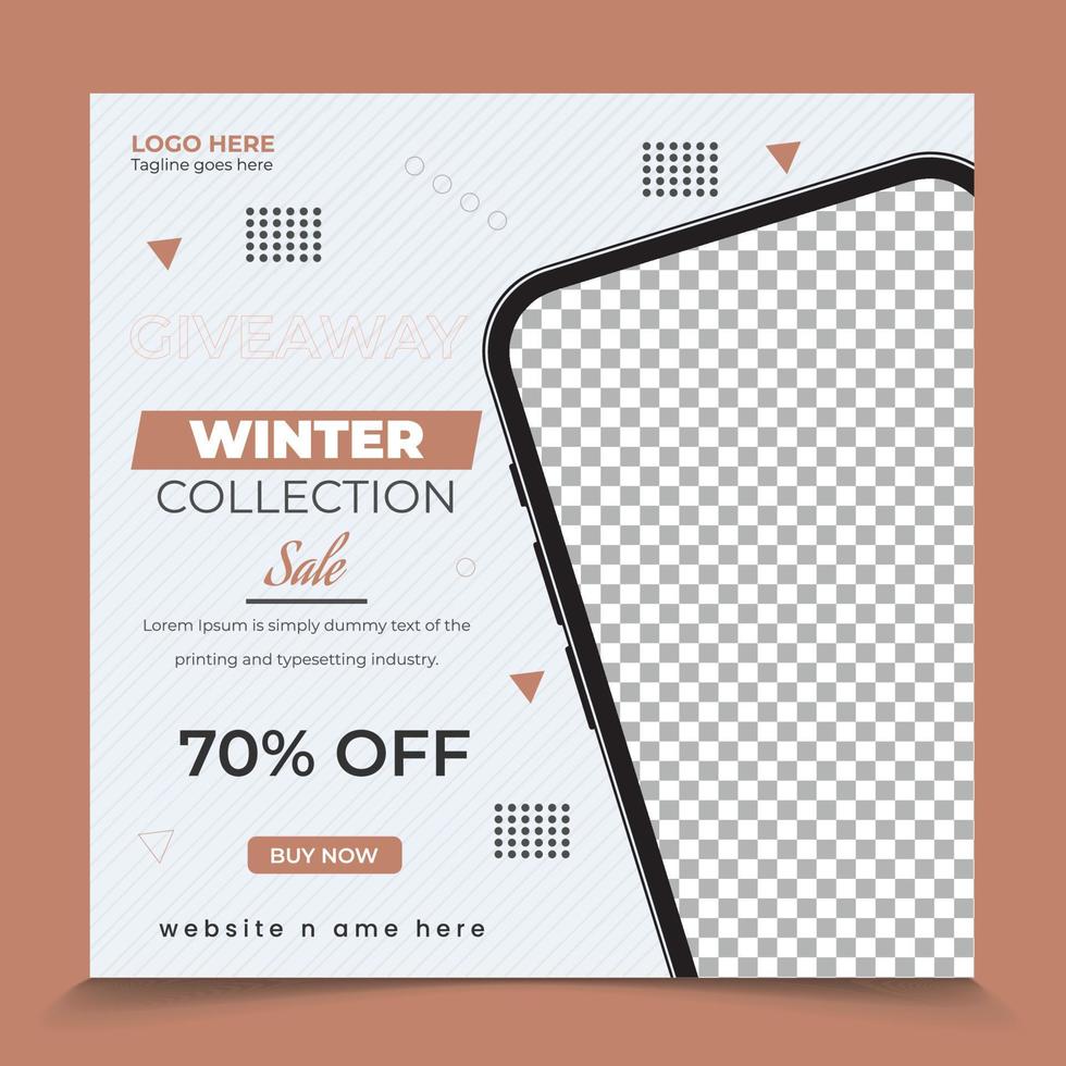 modèle de conception de publication web carré promotionnel offre de méga remise de collection de mode hiver cadeau vecteur