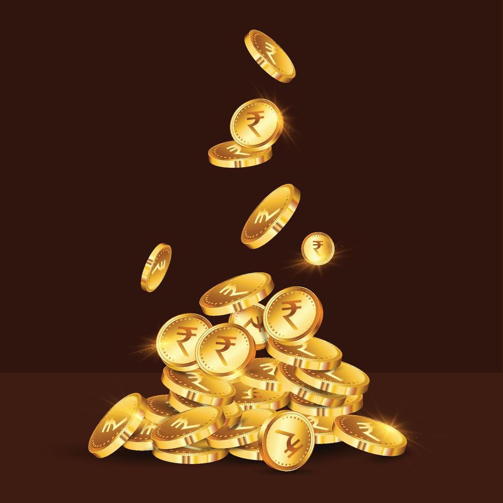 monnaie indienne roupie pièces d'or tombant- concept de cashback vecteur