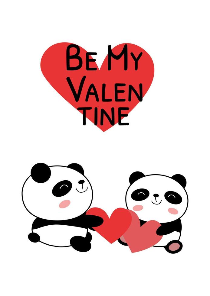 carte de saint valentin avec pandas amoureux illustration vectorielle vecteur