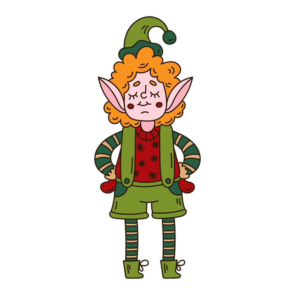 elfe, petit assistant du père Noël. personnage de noël dans un style doodle. vecteur