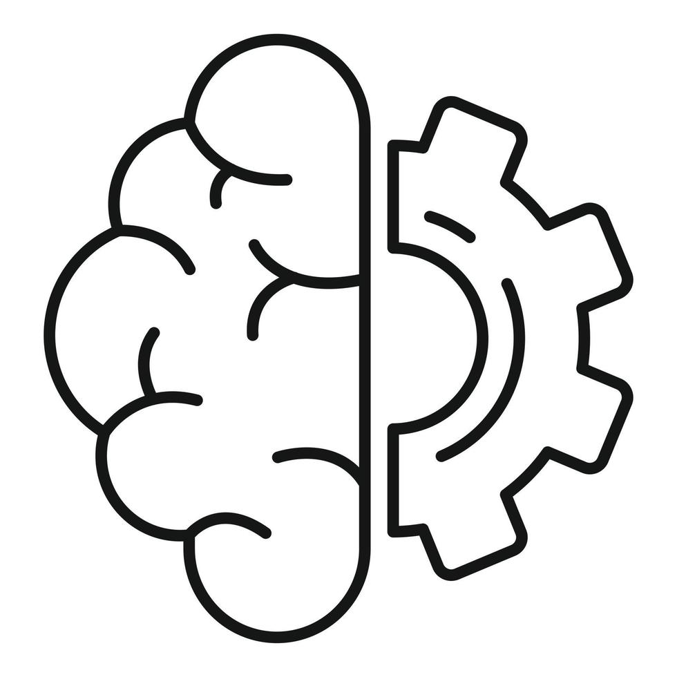 icône intelligente d'engrenage cérébral, style de contour vecteur