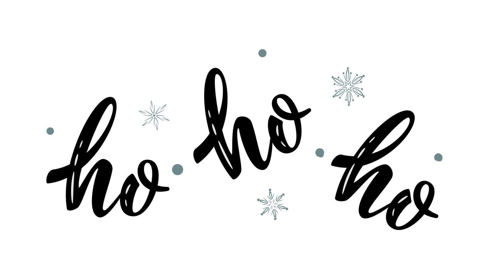 Ho ho ho. signe de lettrage simple dessiné à la main avec des flocons de neige. pour carte, t-shirt ou impression de tasse, affiche, bannière, autocollant. décorations de Noël. superposition de photos vecteur de vacances d'hiver. illustration isolée