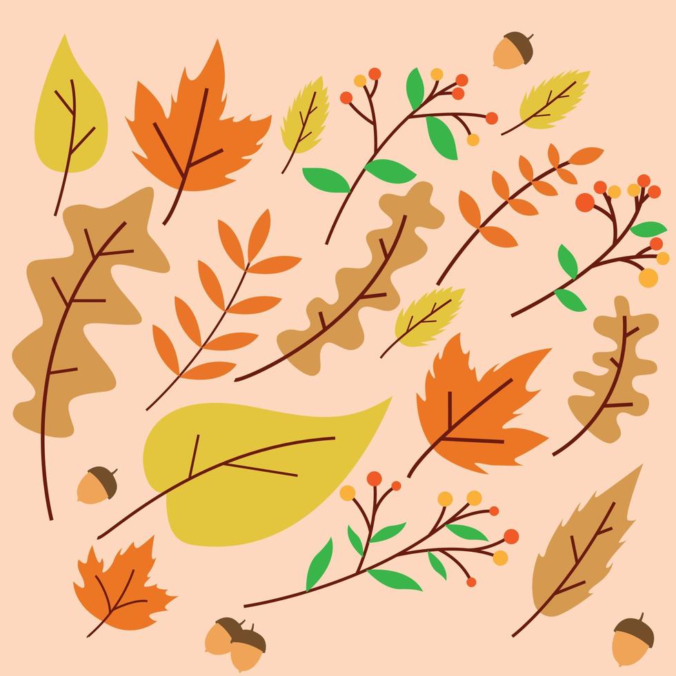 collection de jeu de feuilles d'automne brunes et sèches vecteur