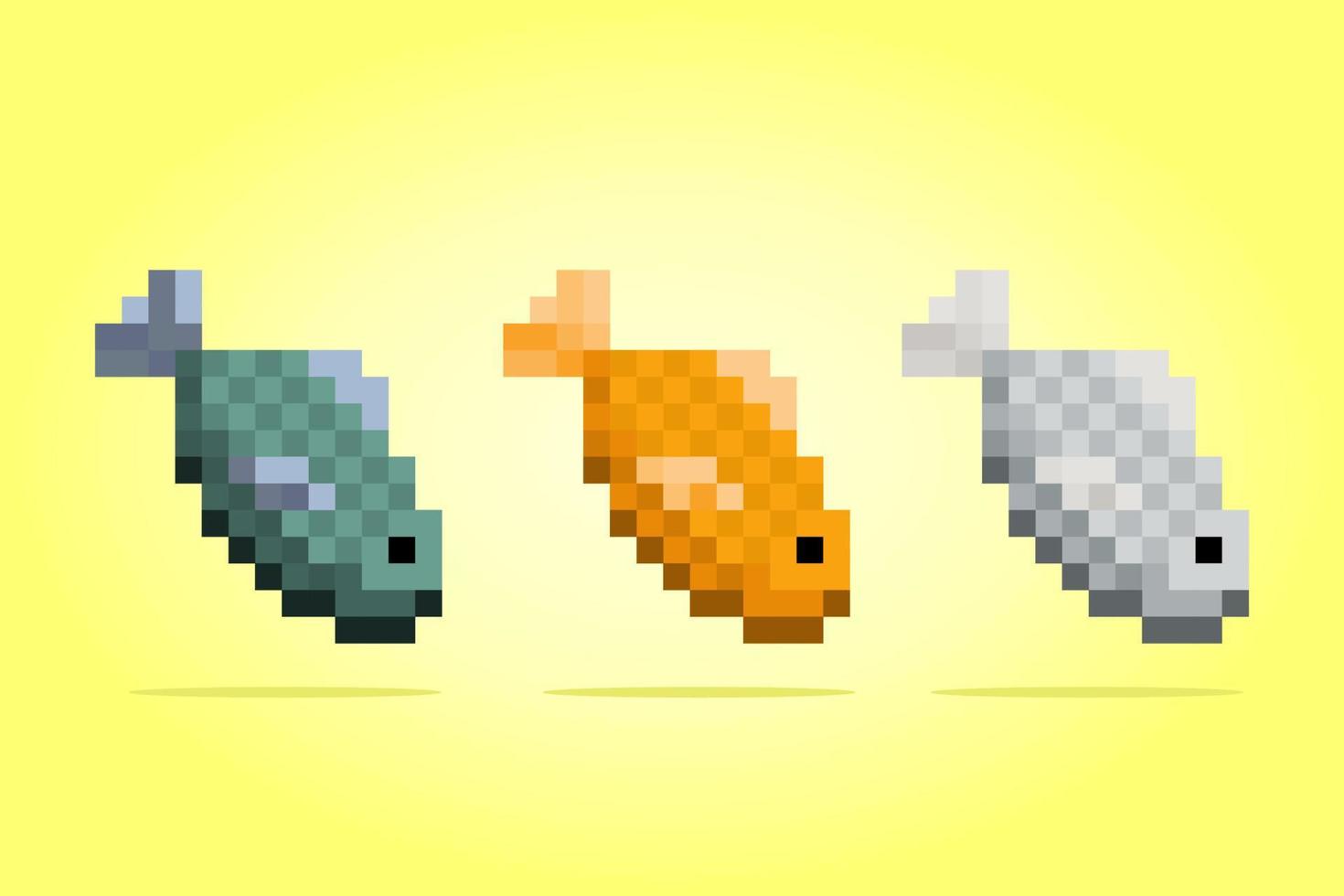 Image de poisson pixel 8 bits. jeu d'actifs sur l'illustration vectorielle. vecteur