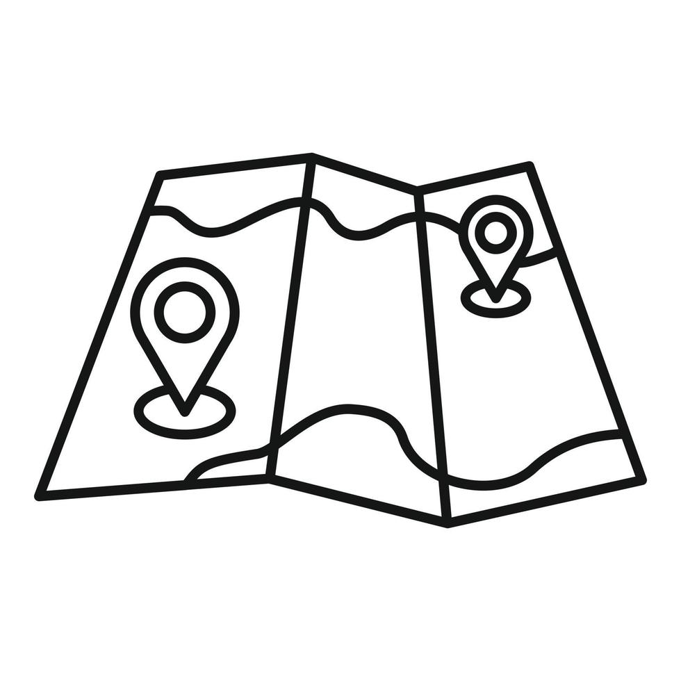 icône de broche de carte papier, style de contour vecteur