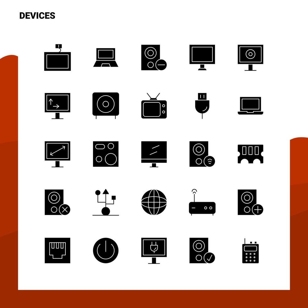 ensemble d'icônes de 25 appareils modèle d'illustration vectorielle d'icône de glyphe solide pour des idées web et mobiles pour une entreprise vecteur