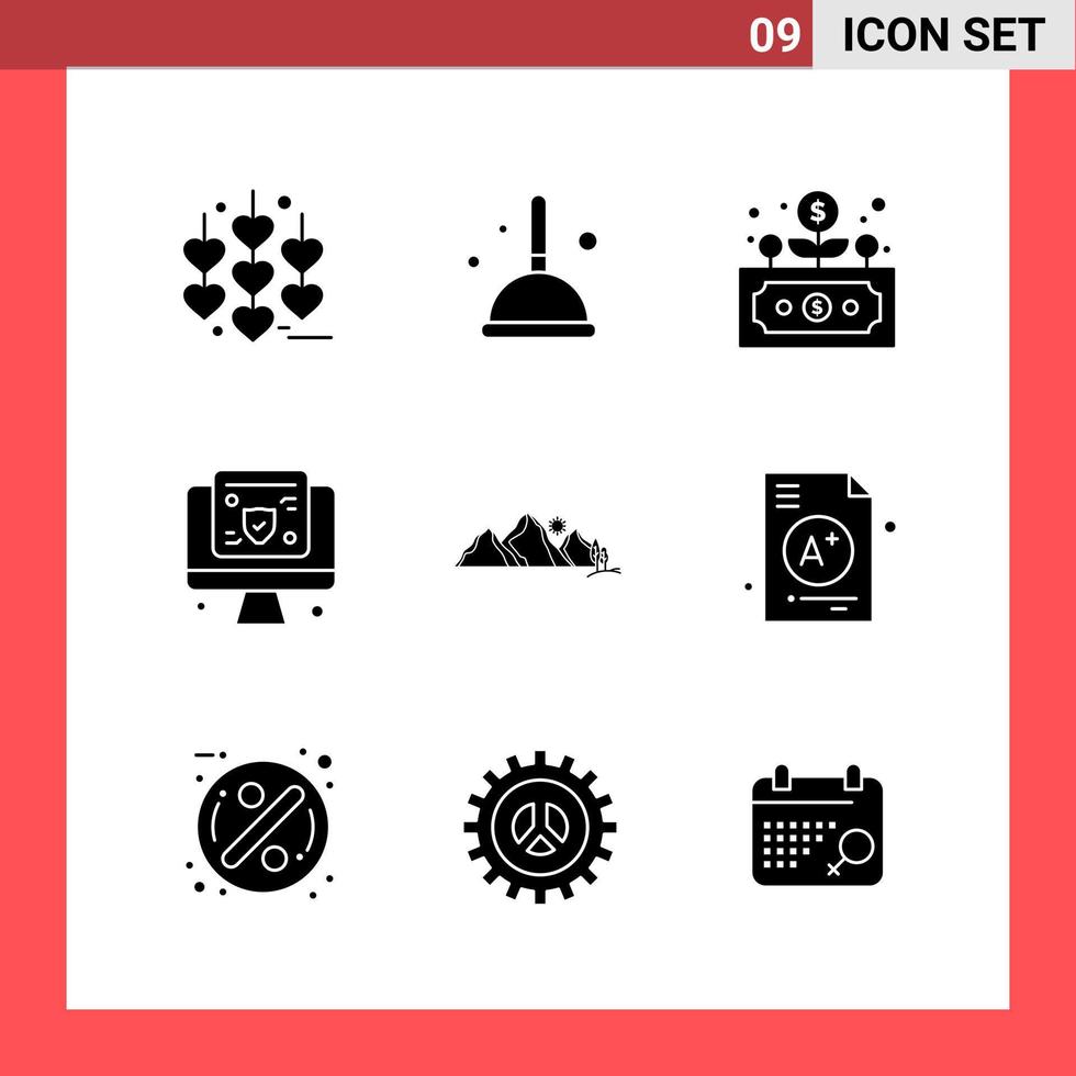 9 pack d'icônes symboles de glyphe de style solide sur fond blanc signes simples pour la conception générale fond de vecteur d'icône noire créative