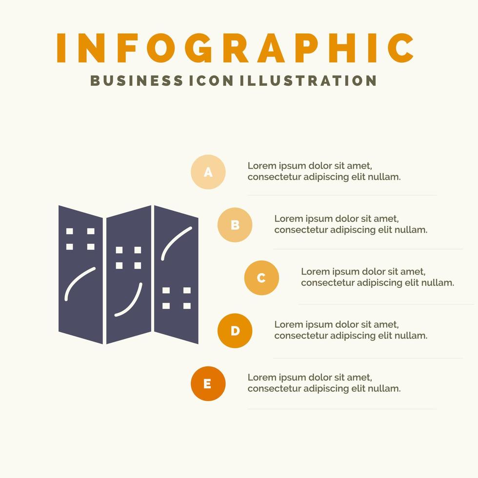 carte navigation emplacement solide icône infographie 5 étapes présentation arrière-plan vecteur