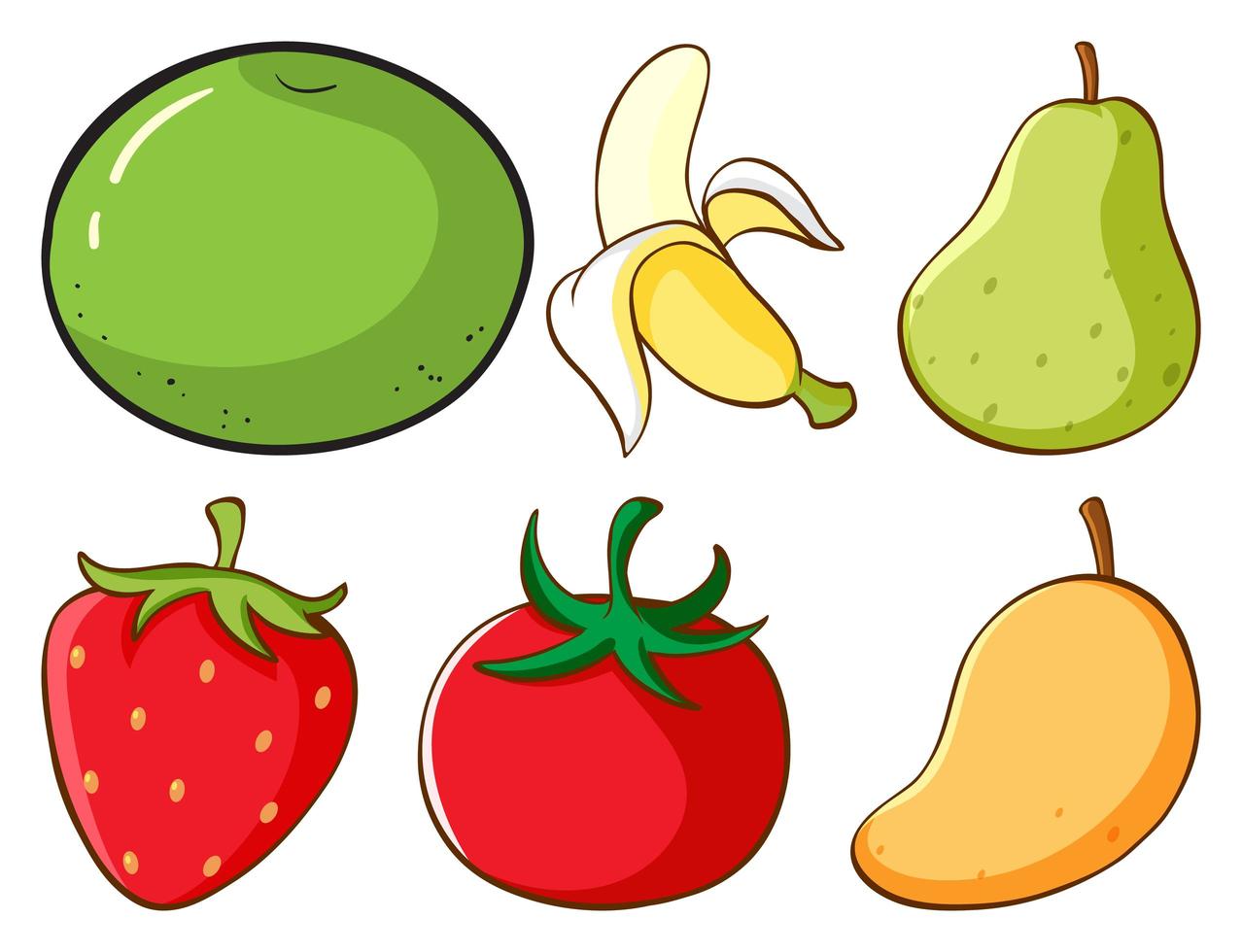 grand ensemble de différents types de fruits et légumes vecteur