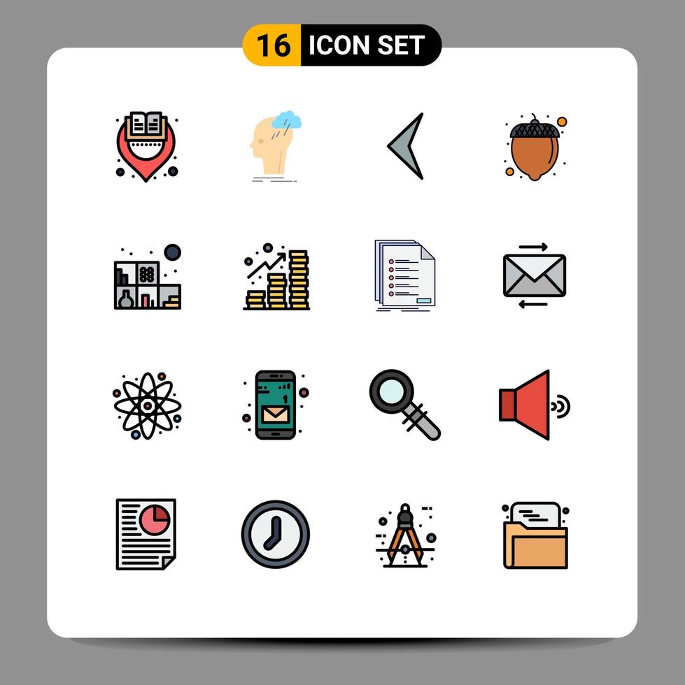 ensemble moderne de 16 pictogrammes de lignes remplies de couleurs plates d'étagère à la maison pensant des éléments de conception vectoriels créatifs modifiables vecteur
