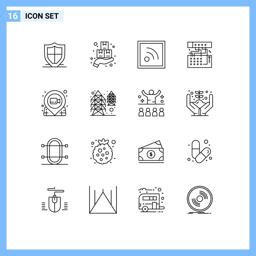 contour de l'interface mobile ensemble de 16 pictogrammes d'éléments de conception vectoriels modifiables rss de connexion du lundi de l'appareil sonore vecteur