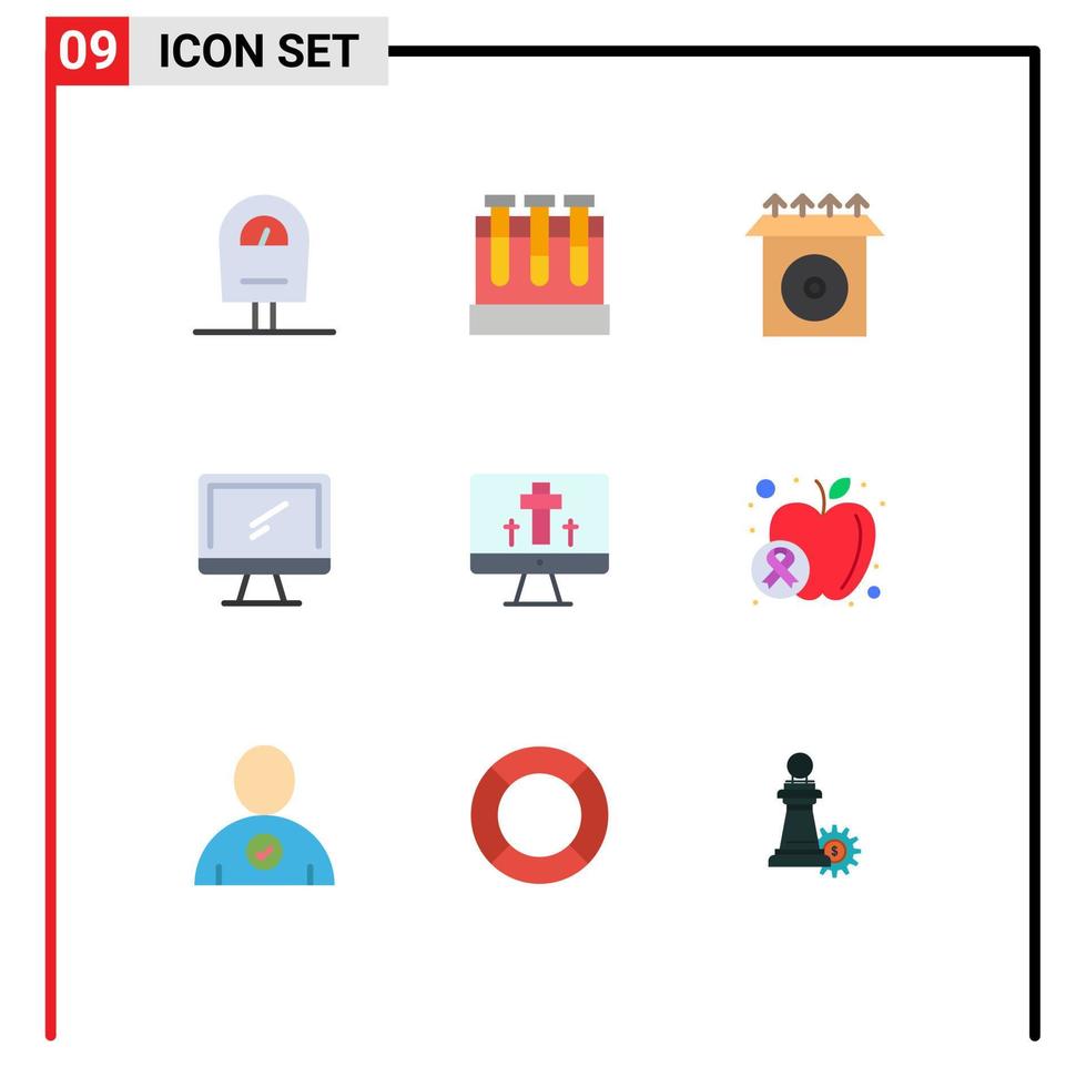 interface mobile couleur plate ensemble de 9 pictogrammes de moniteur de pâques installer des éléments de conception vectoriels modifiables de l'appareil pc vecteur