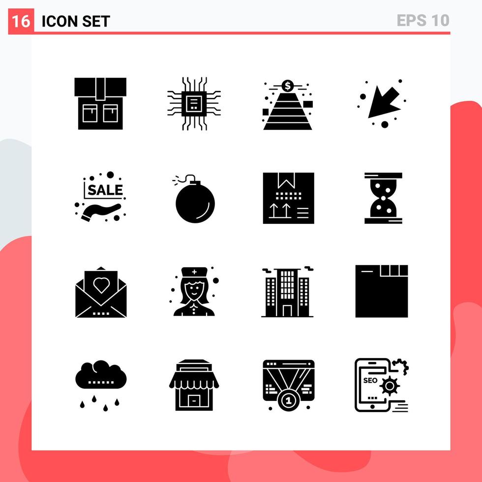 collection de 16 icônes vectorielles dans des symboles de glyphes modernes de style solide pour le web et le signe d'icône solide mobile isolé sur fond blanc 16 icônes fond de vecteur d'icône noire créative