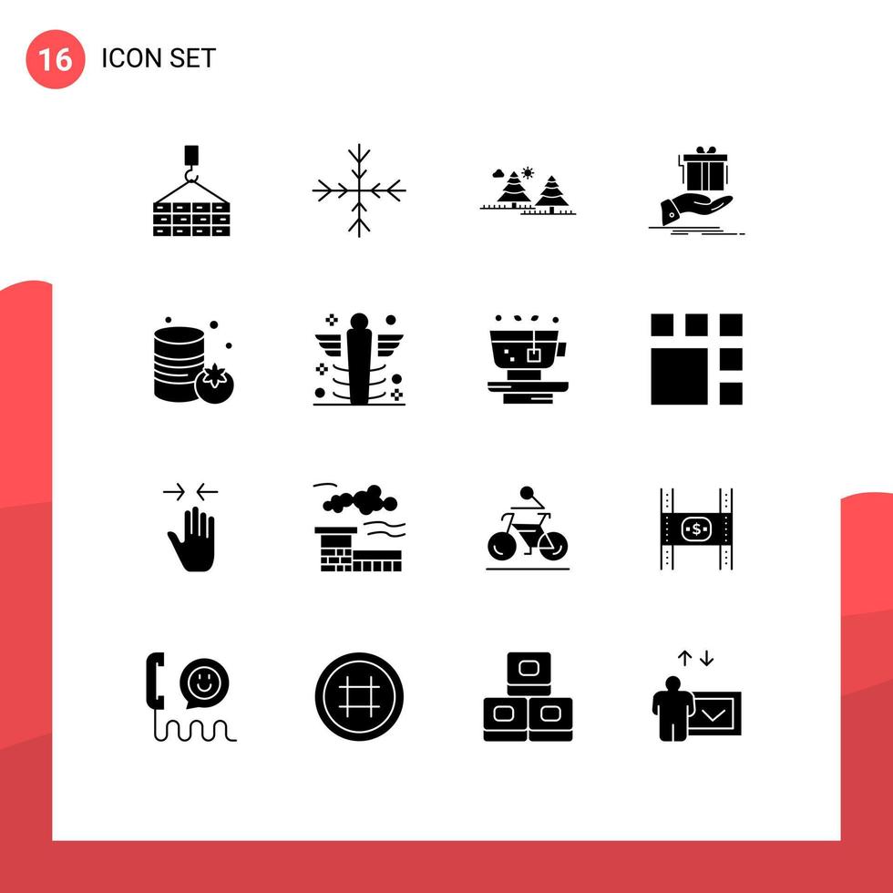 16 glyphes solides universels pour les applications web et mobiles idée en conserve solution de camping cadeau éléments de conception vectoriels modifiables vecteur