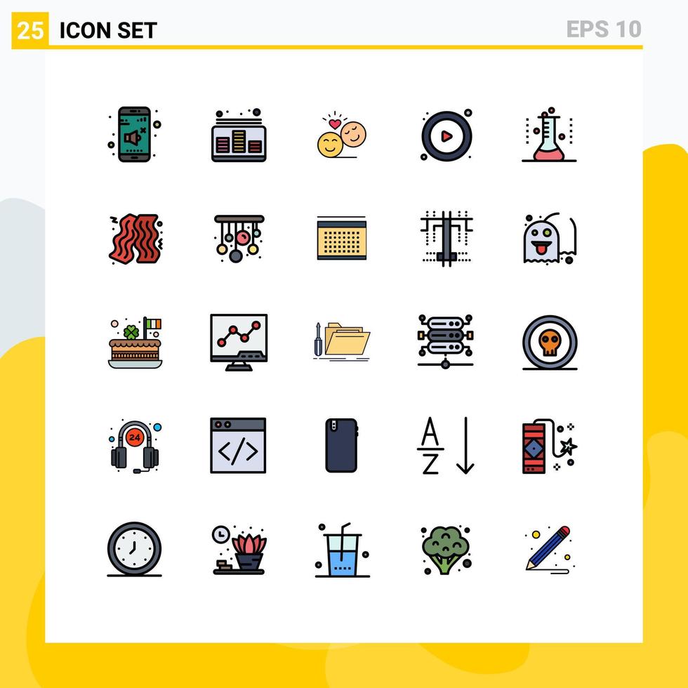 ensemble de 25 symboles d'icônes d'interface utilisateur modernes signes pour flacon chimique jouer contrôle du son emoji éléments de conception vectoriels modifiables vecteur