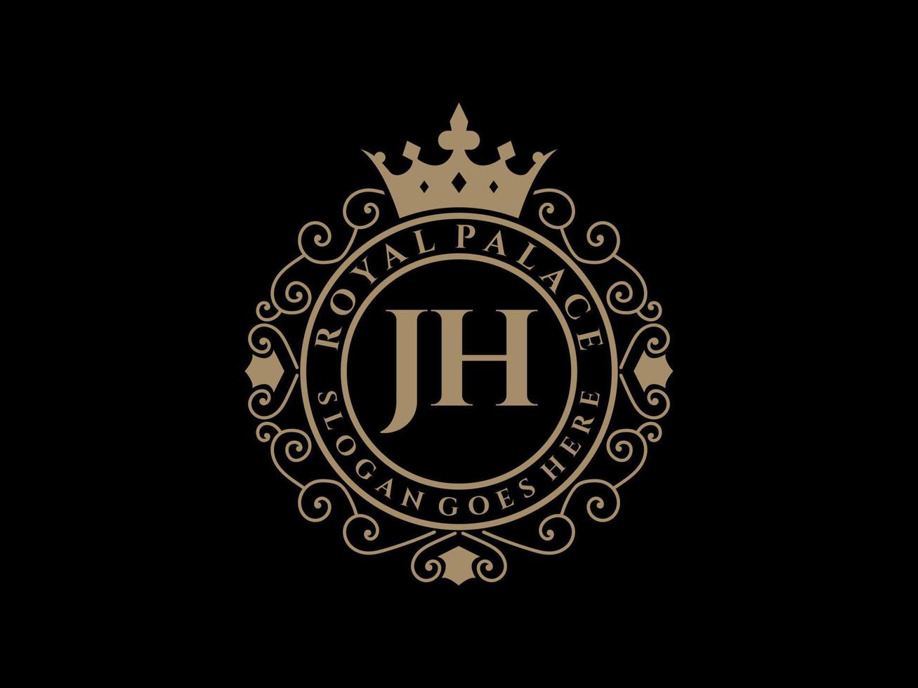 lettre jh logo victorien de luxe royal antique avec cadre ornemental. vecteur