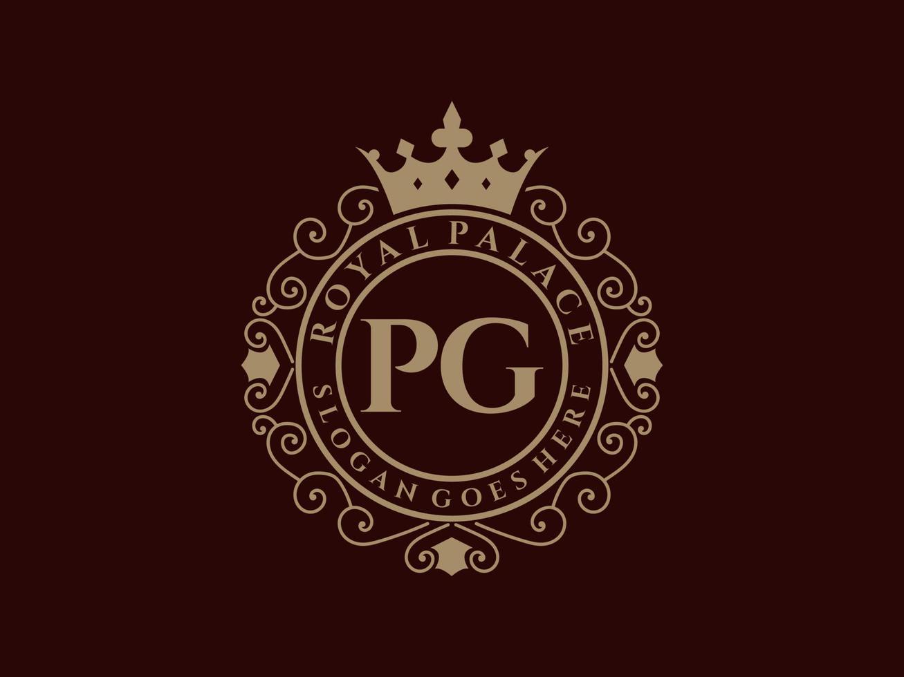 lettre pg logo victorien de luxe royal antique avec cadre ornemental. vecteur