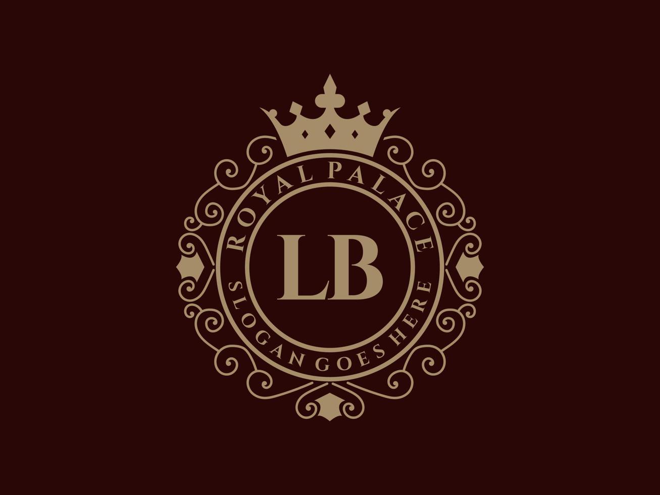 lettre lb logo victorien de luxe royal antique avec cadre ornemental. vecteur