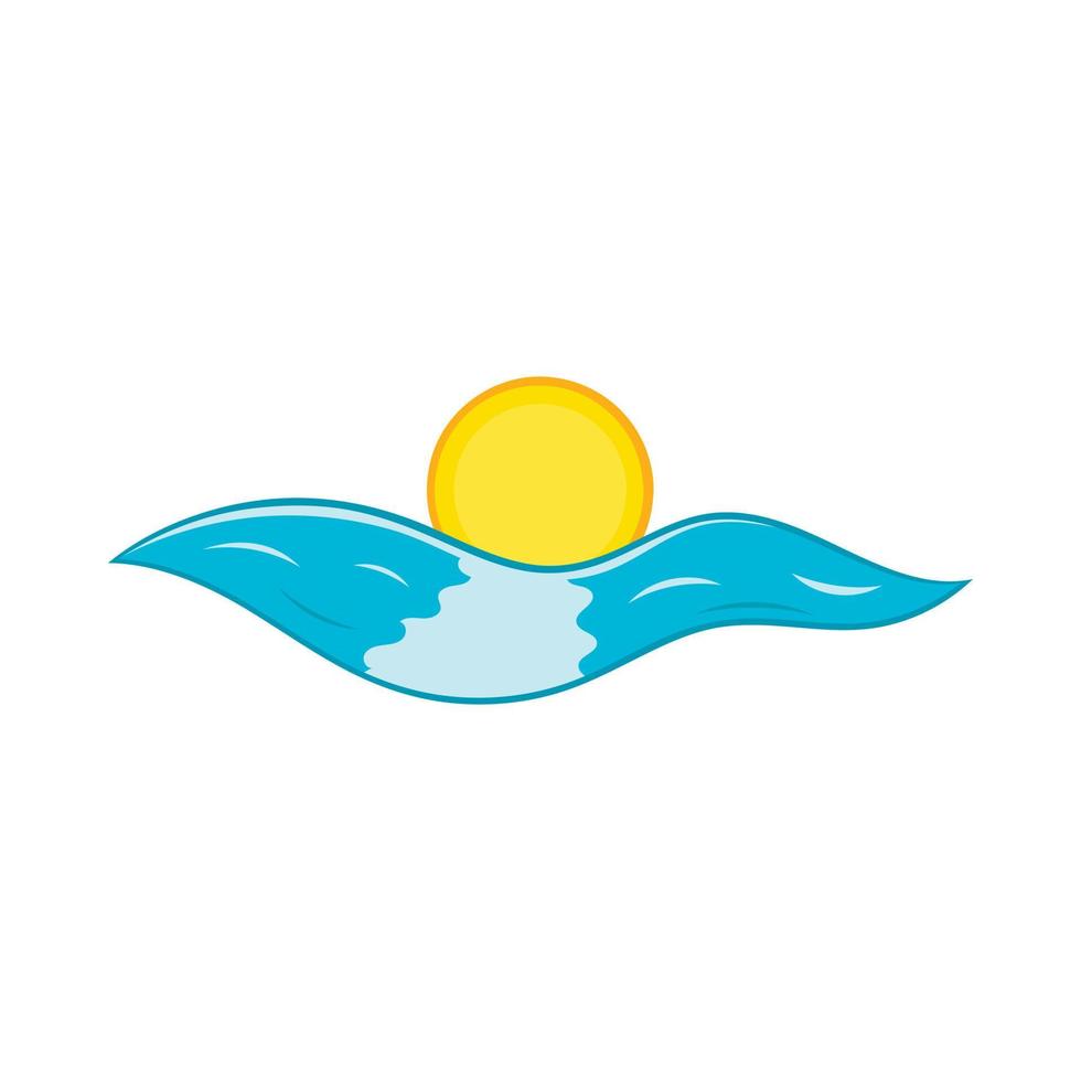icône de vagues de soleil et de mer, style cartoon vecteur