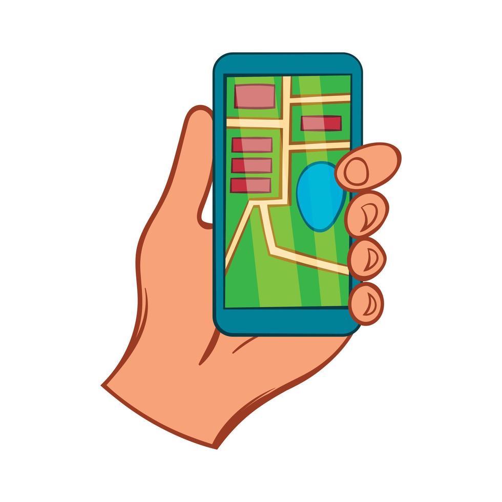 main avec l'icône du navigateur gps du smartphone vecteur